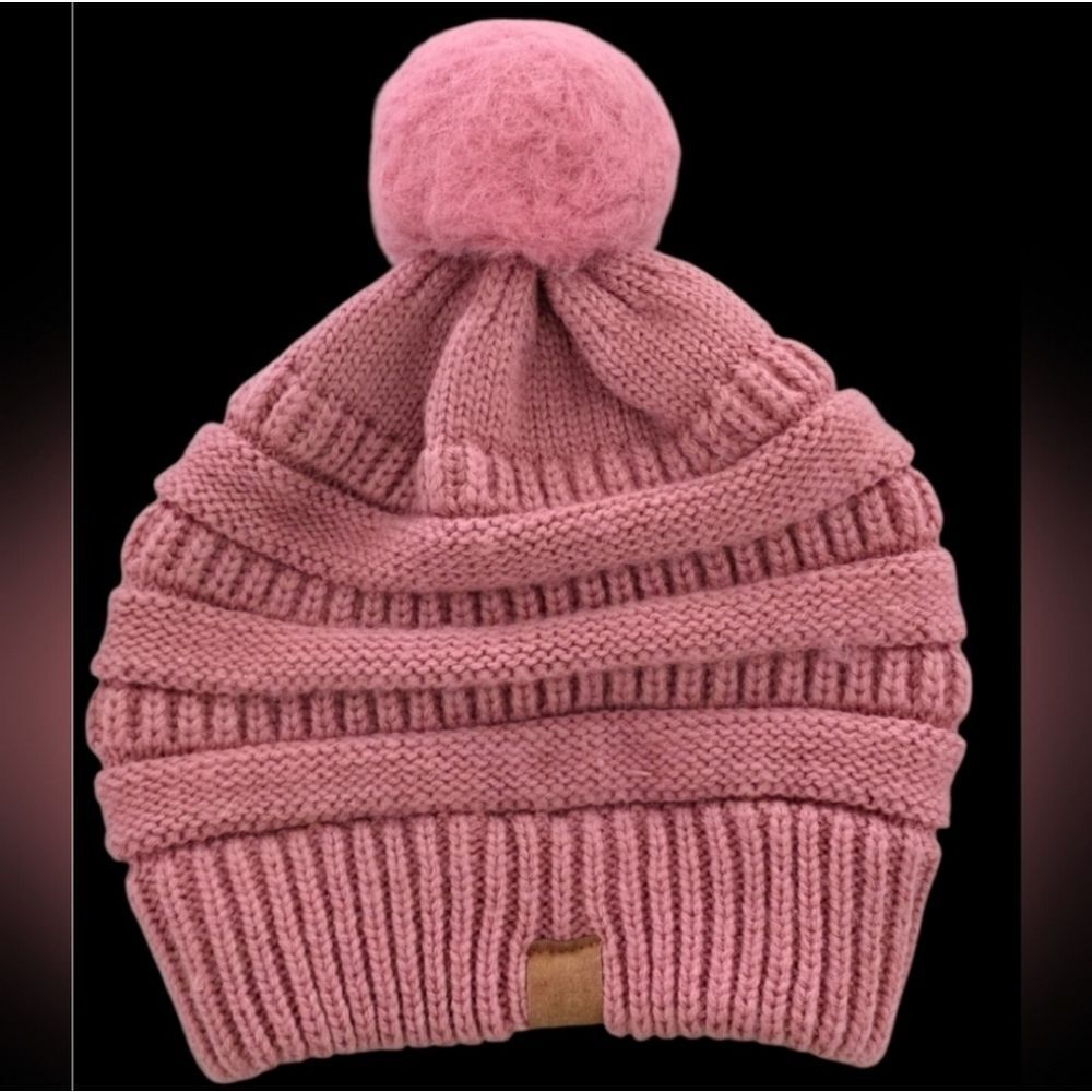 Cozy Pink Knit Pom-Pom Beanie - Picture 4 of 6